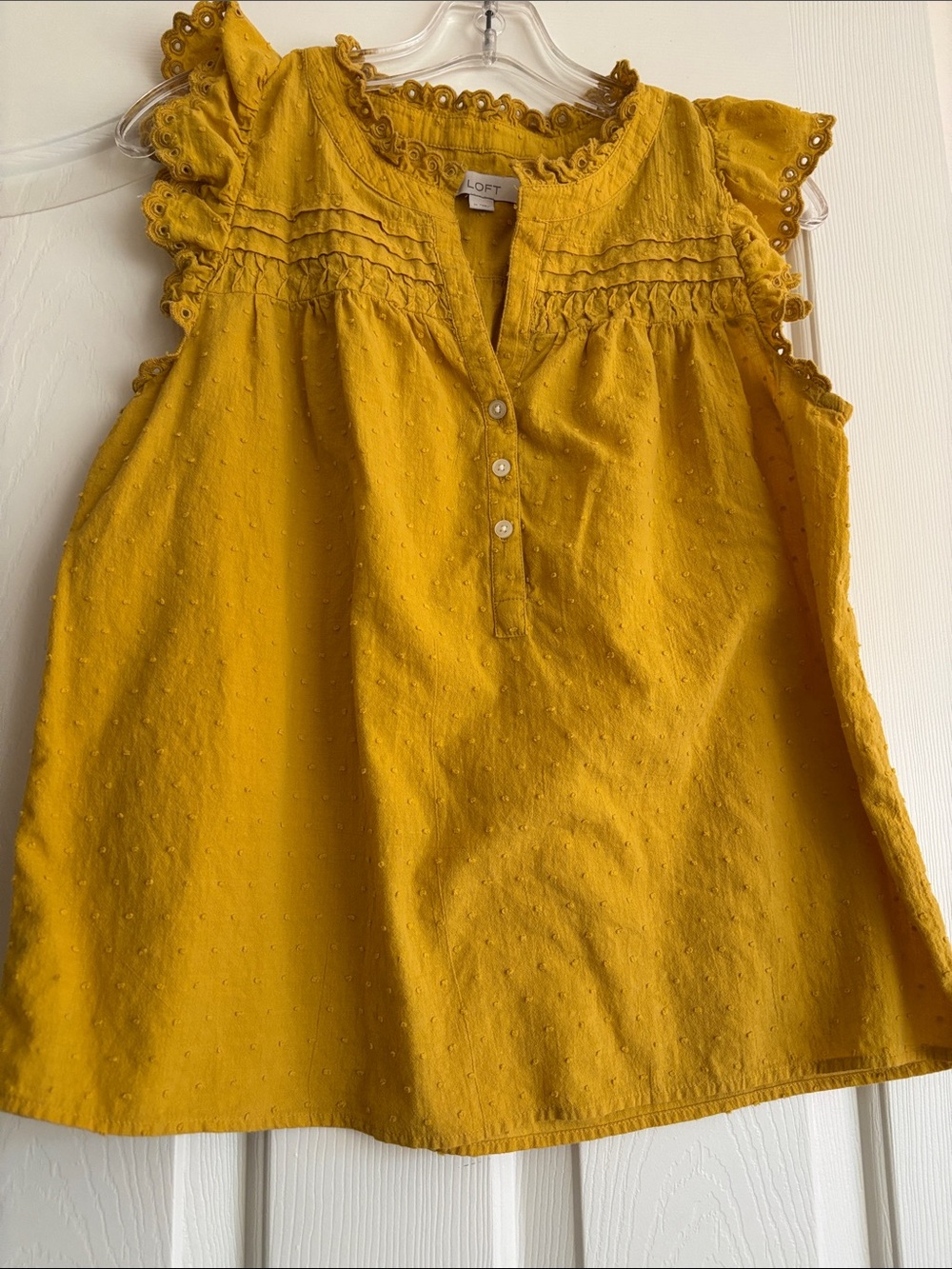 LOFT womenMustard Eyelet Ruffle Sleeve Tank.